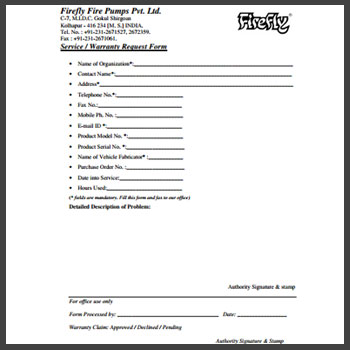 WARRANTY CLAIM FORM